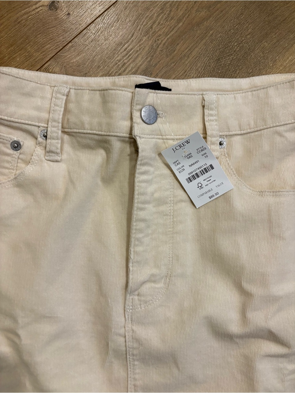 J.CREW Beige Corduroy Mini Skirt Size 10 Stretch Button Closure - Picture 2 of 8